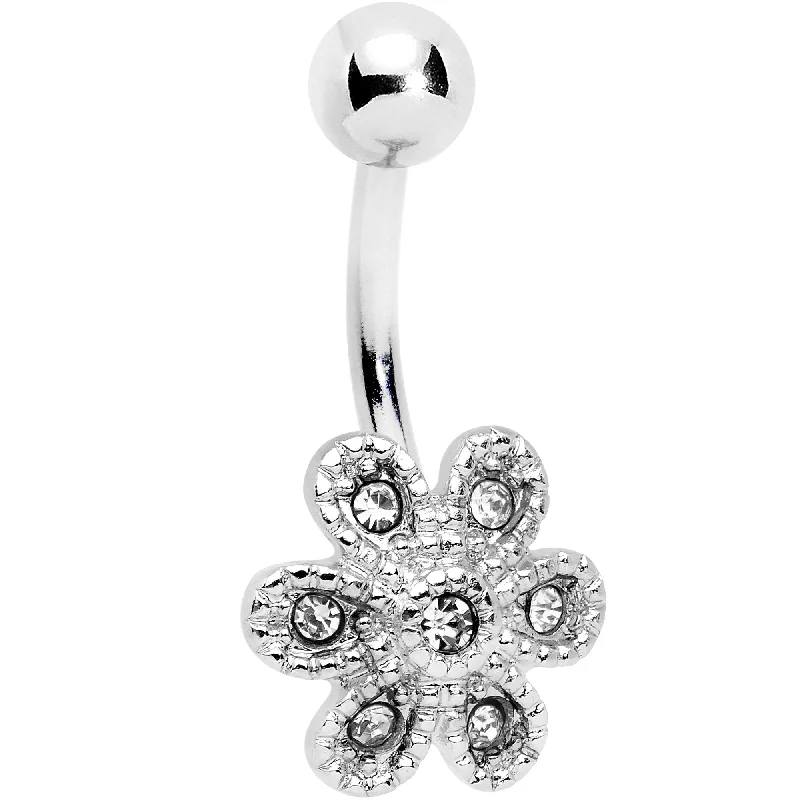 Beautiful Belly Rings with Precious Stones -Clear Gem Big Blossom Flower Belly Ring