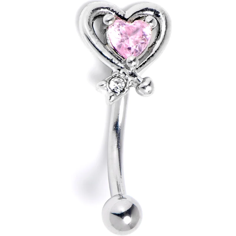 Women's Earrings – Elegant Designs for Every Personality--16 Gauge 5/16 Pink CZ Gem Wrapped in Heart Curved Eyebrow Ring Women's Earrings – Elegant Designs for Every Personality--16 Gauge 5/16 Pink CZ Gem Wrapped in Heart Curved Eyebrow Ring