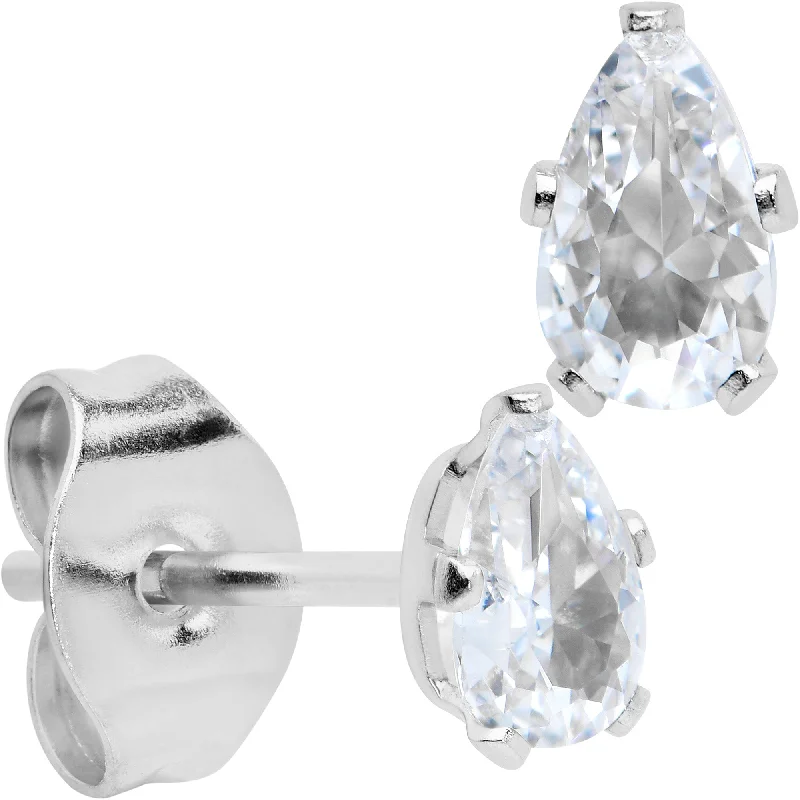 Women's Earrings – Elegant Designs for Every Personality--CZ Teardrop Clear Stainless Steel Stud Earrings 3mm to 7mm