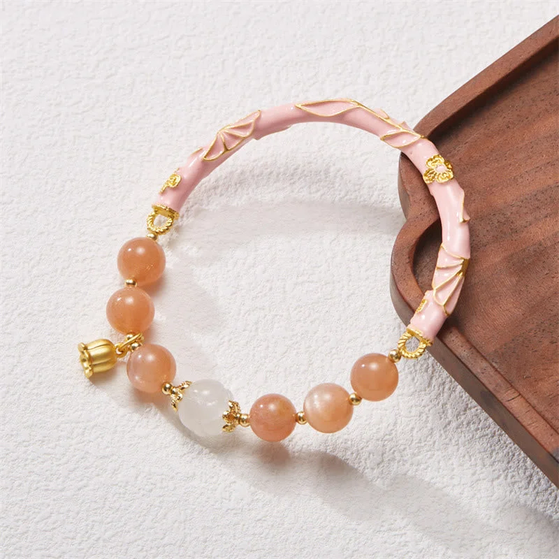 Casual Silver Bangles for Women-Buddha Stones Sun Stone Golden Silk Jade Lily of the Valley Charm Positive Bracelet Bangle Casual Silver Bangles for Women-Buddha Stones Sun Stone Golden Silk Jade Lily of the Valley Charm Positive Bracelet Bangle