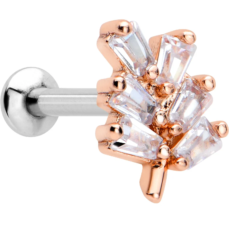 Comfortable Lip Rings for Everyday Use16 Gauge 1/4 Clear CZ Gem Leafy Rosy Branch Threadless Labret Tragus