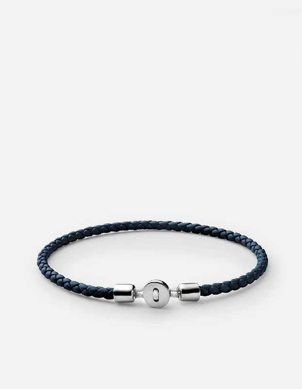 Men's Bracelets for Weddings-Nexus Leather Bracelet, Sterling Silver