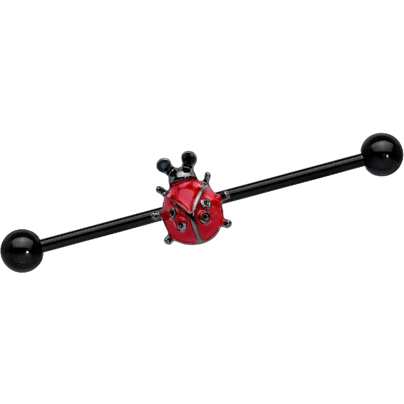 Women's Earrings – Elegant Designs for Every Personality--14 Gauge Black Classic Ladybug Industrial Barbell 38mm
