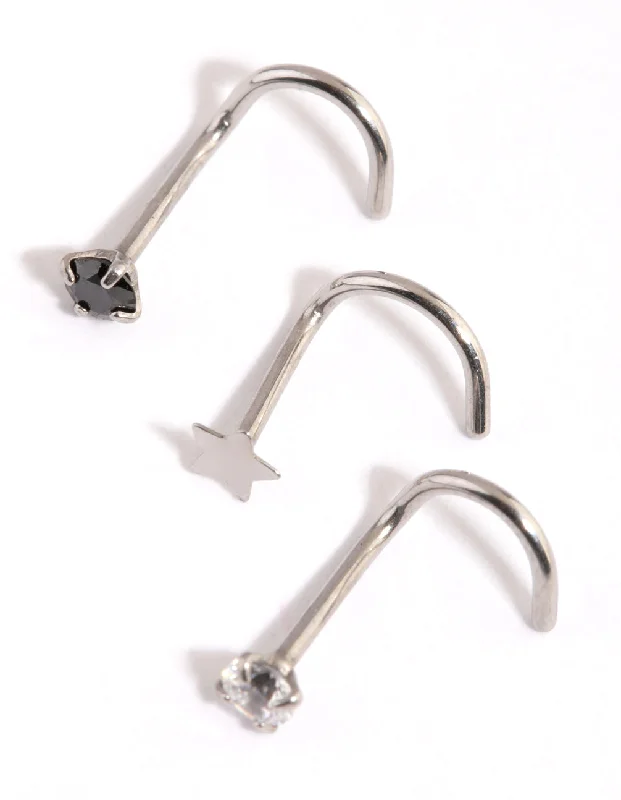 Nose Rings for Bold Fashion Statements -Surgical Steel Star & Diamante Nose Stud Pack Nose Rings for Bold Fashion Statements -Surgical Steel Star & Diamante Nose Stud Pack