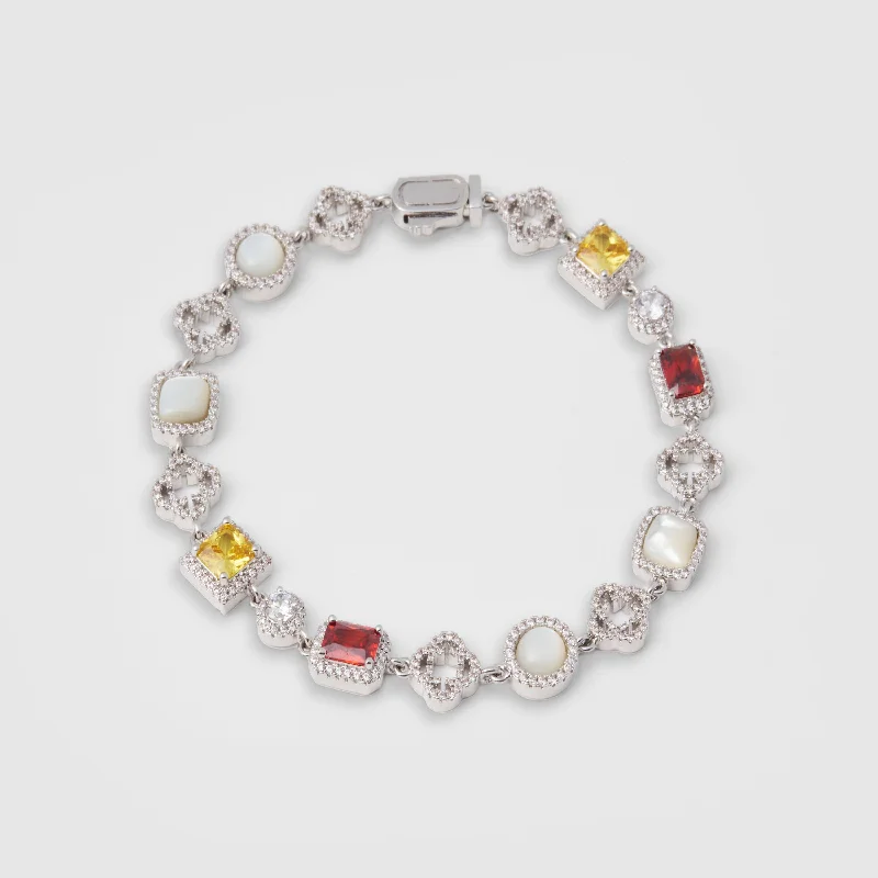Men's Silver Bracelets with Bold Designs-Iced Gemstone Bracelet (Silver)