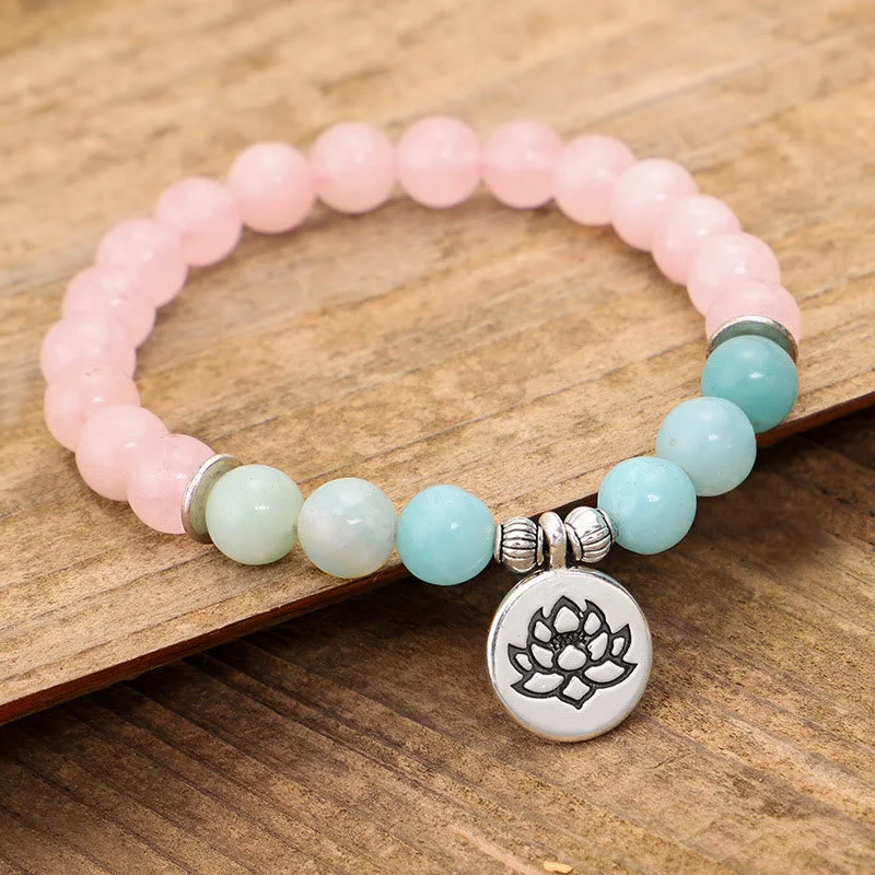 Engraved Bangles for Women-Buddha Stones Natural Pink Crystal Amazonite Lotus Buddha OM Symbol Warmth Bracelet Engraved Bangles for Women-Buddha Stones Natural Pink Crystal Amazonite Lotus Buddha OM Symbol Warmth Bracelet