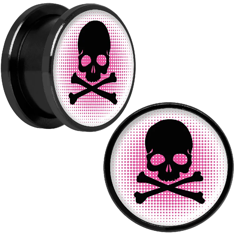 Women's Earrings – Elegant Designs for Every Personality--Pink Black Skull Black Anodized Screw Fit Plug Set 5/8 Women's Earrings – Elegant Designs for Every Personality--Pink Black Skull Black Anodized Screw Fit Plug Set 5/8