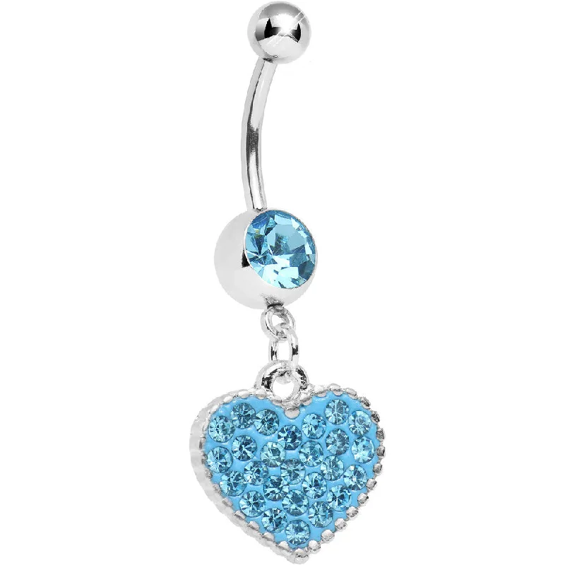 Designer Belly Rings for Exclusive Style -Aqua Gem Morning Sunrise Heart Belly Ring