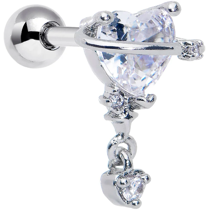Women's Earrings – Elegant Designs for Every Personality--16 Gauge 1/4 Clear CZ Gem Saturn Heart Duo Cartilage Tragus Earring