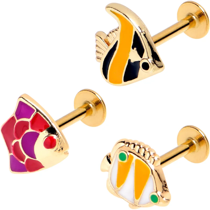 Stunning Lip Rings for Special Occasions16 Gauge 5/16 Gold Tone Tropical Fish Labret Monroe Tragus Set of 3