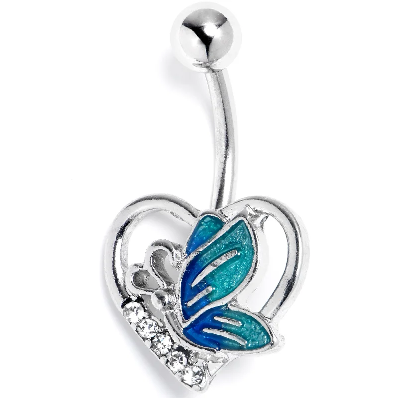 Trendy Belly Rings with Bold Statements -Clear Gem Butterfly Love Heart Blue Belly Ring Trendy Belly Rings with Bold Statements -Clear Gem Butterfly Love Heart Blue Belly Ring