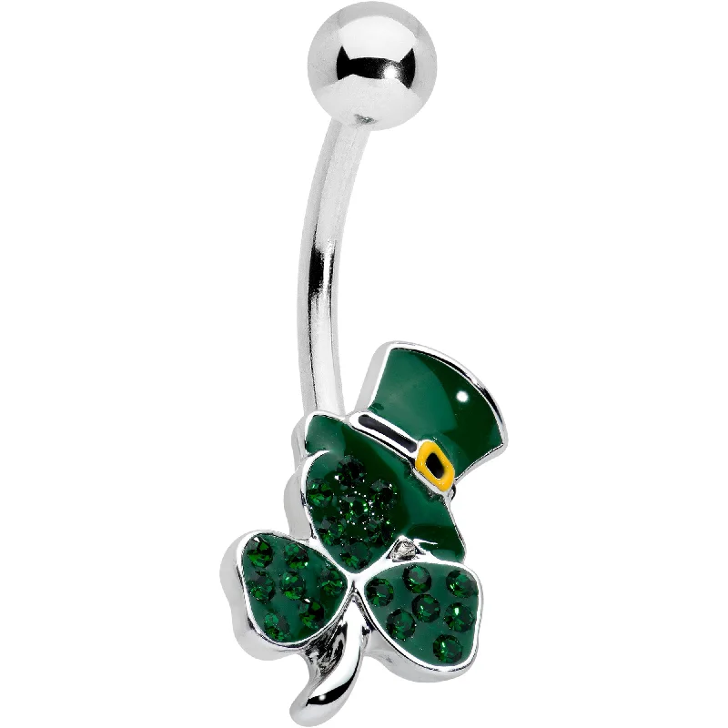 Designer Belly Rings for Unique Shine -Green Gem Top Hat Shamrock St Patricks Belly Ring Designer Belly Rings for Unique Shine -Green Gem Top Hat Shamrock St Patricks Belly Ring