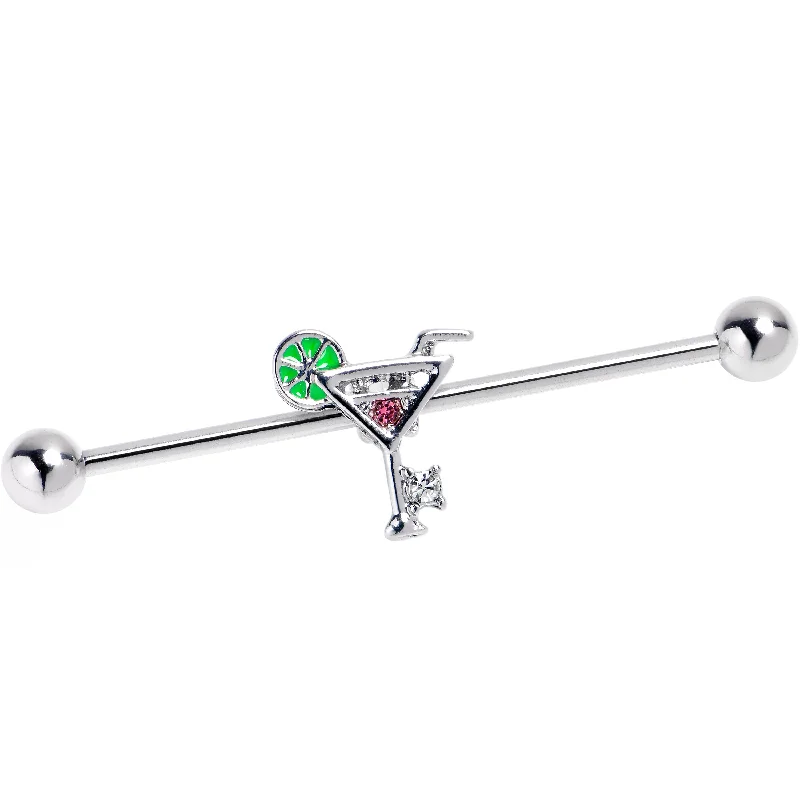 Women's Earrings – Elegant Designs for Every Personality--14 Gauge Clear Pink Gem Cocktail Hour Industrial Barbell 38mm