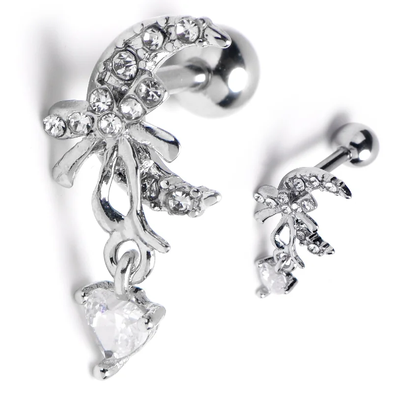 Women's Earrings – Elegant Designs for Every Personality--16 Gauge 1/4 Clear Gem Moon Bow Heart Dangle Cartilage Tragus Earring