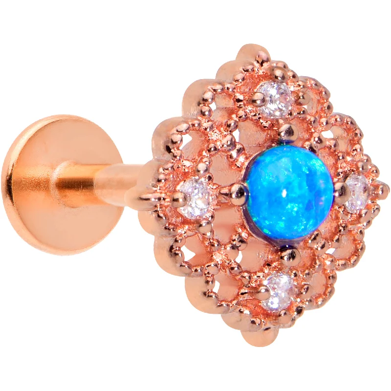 Trendy Lip Rings for Fashion-Forward Women16 Gauge 5/16 Blue Synth Opal Rose Gold Tone Lacy Labret Monroe Tragus Trendy Lip Rings for Fashion-Forward Women16 Gauge 5/16 Blue Synth Opal Rose Gold Tone Lacy Labret Monroe Tragus