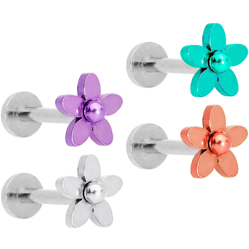 Modern Lip Rings for Fashion Lovers16 Gauge 5/16 Multicolor Internally Threaded Flower Labret Set of 4