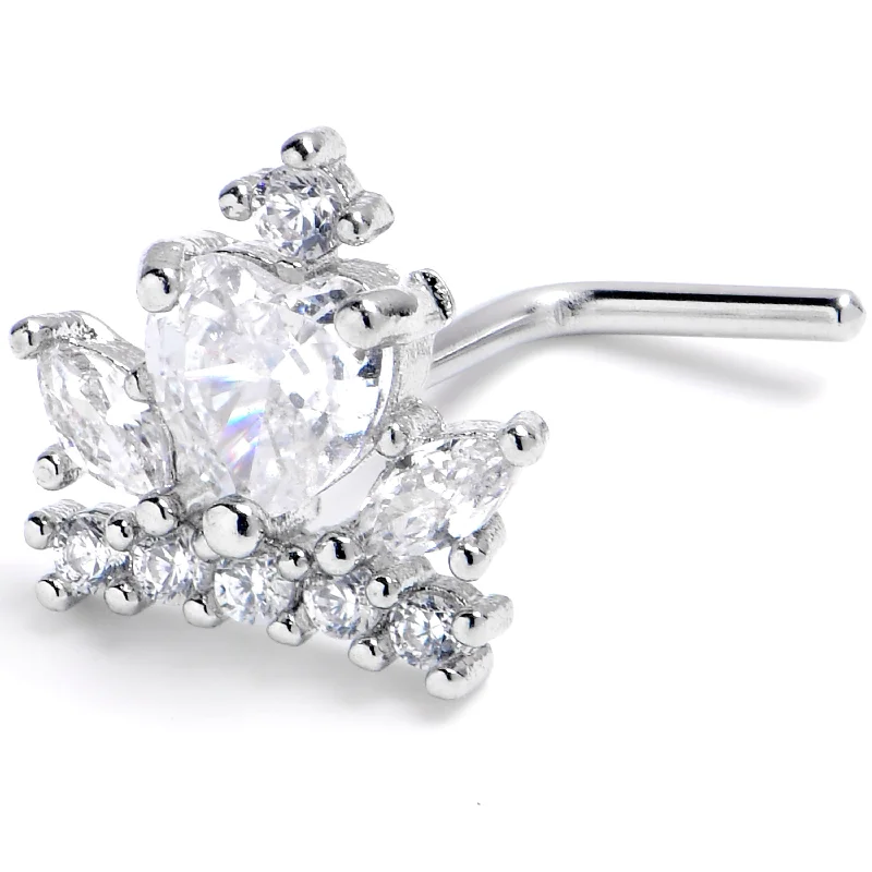 Stylish and Affordable Nose Rings -20 Gauge 7mm Clear CZ Gem Heart Crown L Shape Nose Ring Stylish and Affordable Nose Rings -20 Gauge 7mm Clear CZ Gem Heart Crown L Shape Nose Ring