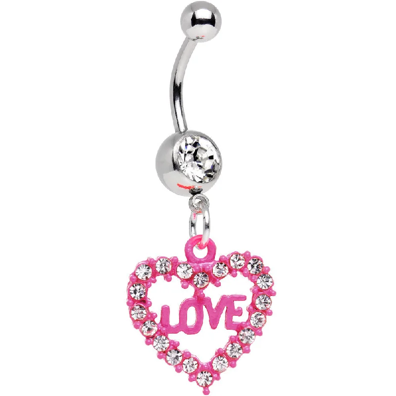 Comfortable Belly Rings with Adjustable Fit -Clear Gem Sparkling Pink Heart Full of Love Dangle Belly Ring Comfortable Belly Rings with Adjustable Fit -Clear Gem Sparkling Pink Heart Full of Love Dangle Belly Ring