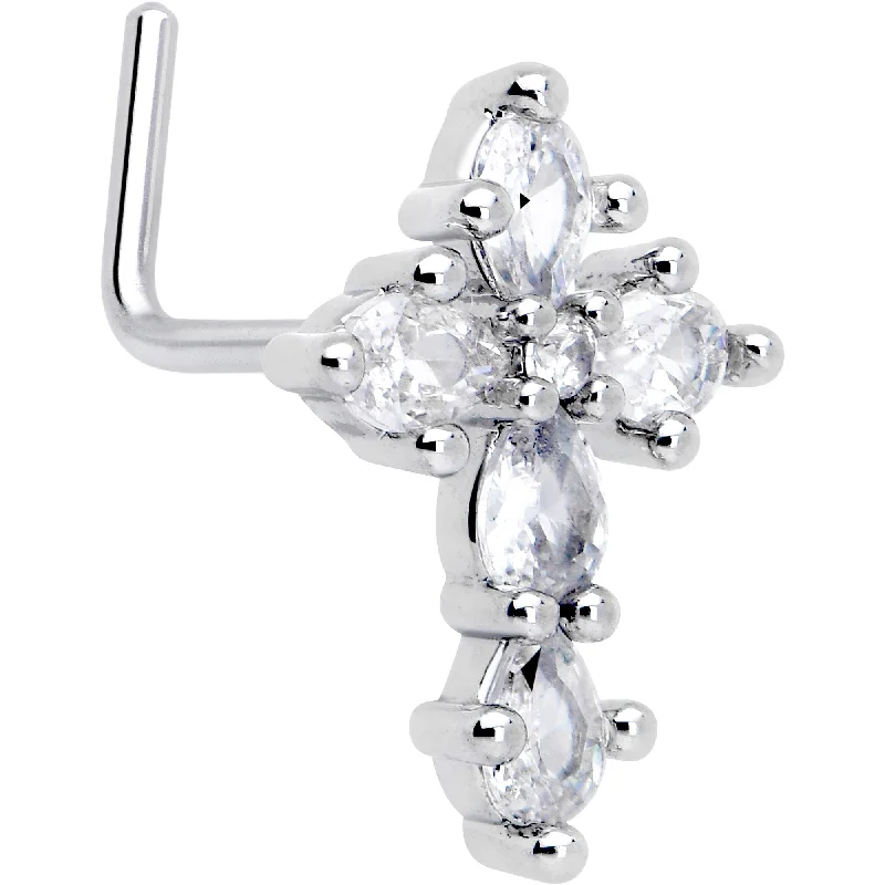 Glamorous Nose Rings for Fashion -20 Gauge 7mm Clear CZ Gem Cross Dangle L Shape Nose Ring Glamorous Nose Rings for Fashion -20 Gauge 7mm Clear CZ Gem Cross Dangle L Shape Nose Ring