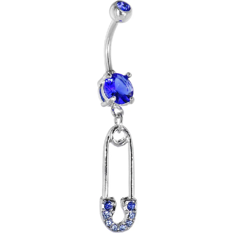 Trendy Belly Rings for Fashion-Loving Women -Sapphire Blue Gem SAFETY PIN Charm Belly Ring Trendy Belly Rings for Fashion-Loving Women -Sapphire Blue Gem SAFETY PIN Charm Belly Ring
