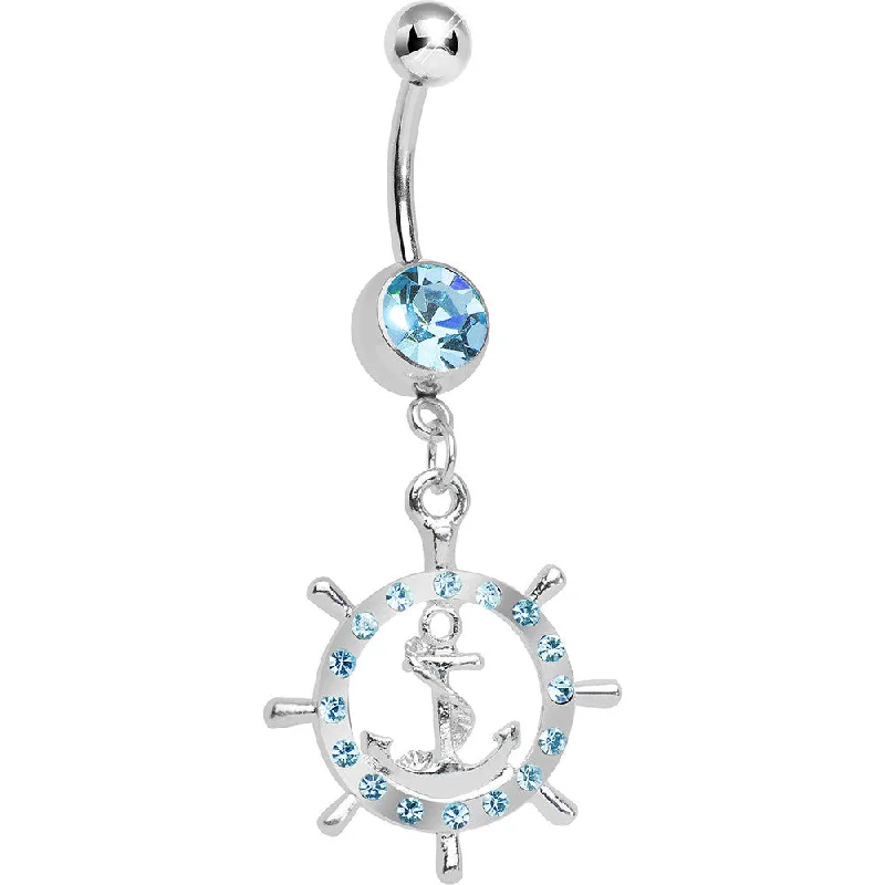 Beautiful Belly Rings for Fashion-Forward Women -Aqua Gem Ship Wheel and Anchor Dangle Belly Ring Beautiful Belly Rings for Fashion-Forward Women -Aqua Gem Ship Wheel and Anchor Dangle Belly Ring