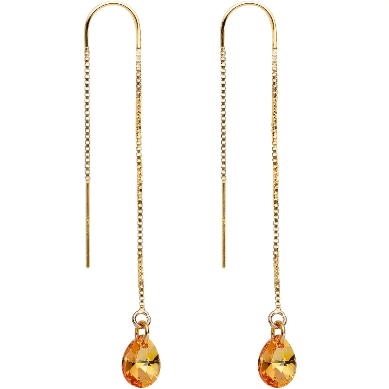 Women's Earrings – Elegant Designs for Every Personality--Orange Gem 14KT Gold Threader Earrings Created with Swarovksi Crystals Women's Earrings – Elegant Designs for Every Personality--Orange Gem 14KT Gold Threader Earrings Created with Swarovksi Crystals