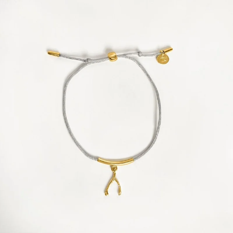 Women's Bangles with Rhinestones-Wishbone String Bracelet (Light Grey) - Gold