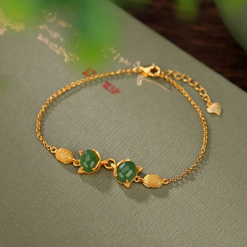 Shiny Bangles for Women-Buddha Stones 925 Sterling Silver Natural Hetian White Jade Cyan Jade Lovely Fox Luck Bracelet Shiny Bangles for Women-Buddha Stones 925 Sterling Silver Natural Hetian White Jade Cyan Jade Lovely Fox Luck Bracelet