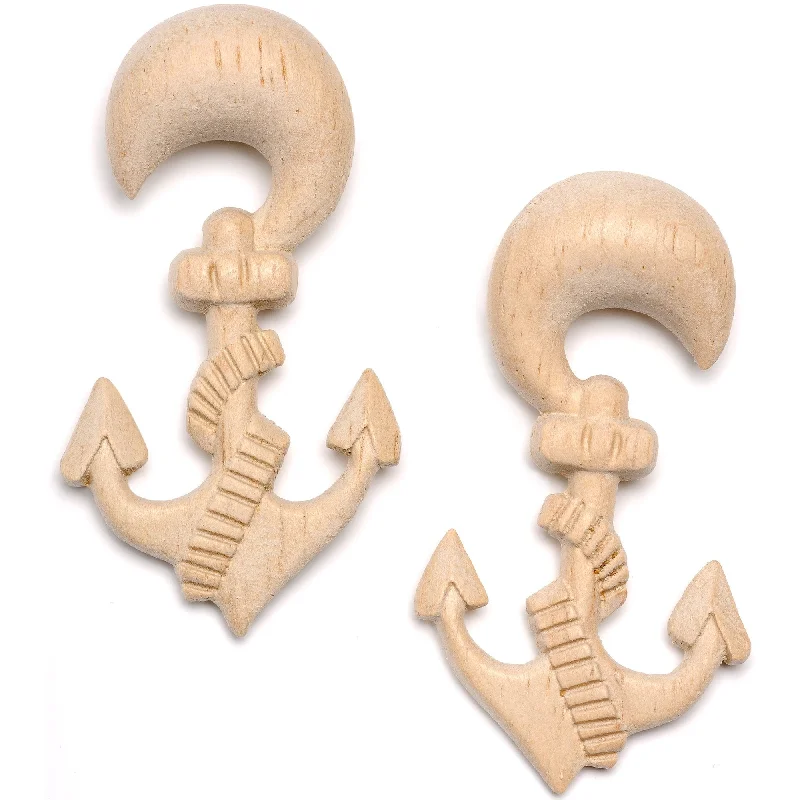 Women's Earrings – Elegant Designs for Every Personality--Organic Hand Carved Wood Nautical Anchor Hanger Plug Set 4mm to 10mm Women's Earrings – Elegant Designs for Every Personality--Organic Hand Carved Wood Nautical Anchor Hanger Plug Set 4mm to 10mm