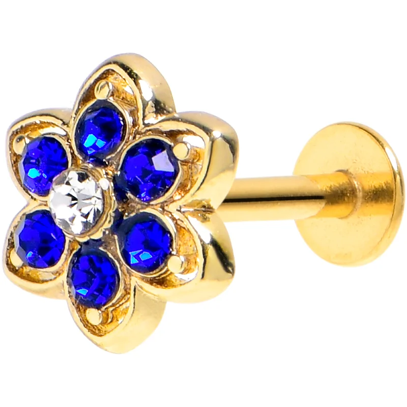 Elegant Lip Rings for Refined Style16 Gauge 1/4 Blue Gem Gold Tone Radiant Bloom Flower Labret Elegant Lip Rings for Refined Style16 Gauge 1/4 Blue Gem Gold Tone Radiant Bloom Flower Labret
