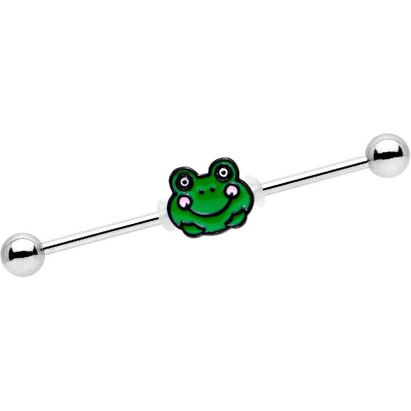 Women's Earrings – Elegant Designs for Every Personality--14 Gauge Smiling Green Frog Industrial Barbell 38mm Women's Earrings – Elegant Designs for Every Personality--14 Gauge Smiling Green Frog Industrial Barbell 38mm