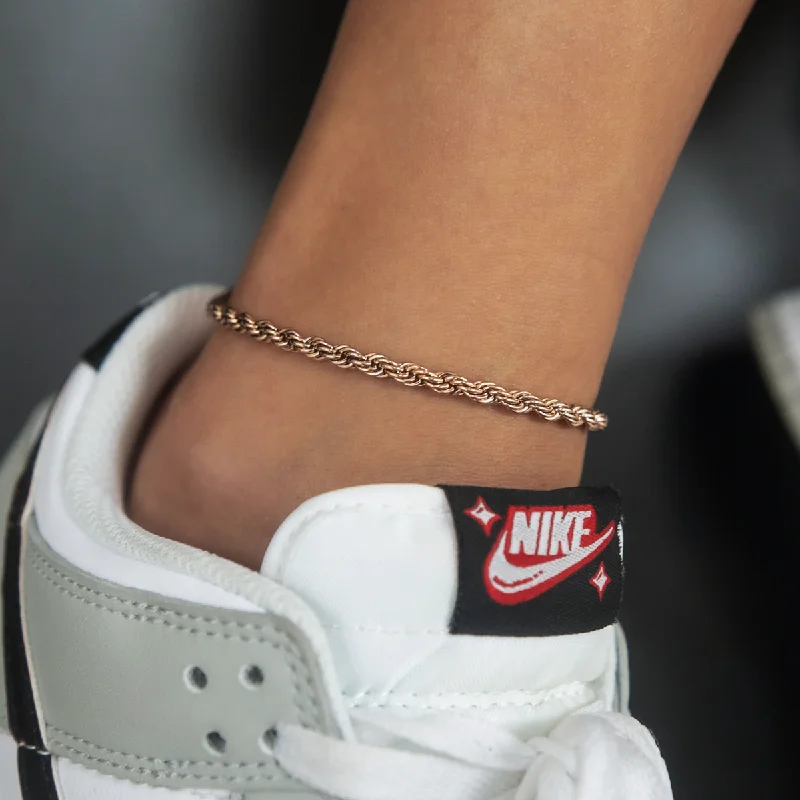 Elegant Anklets for Bold Fashion Statements-Rope Anklet in Rose Gold- 4mm