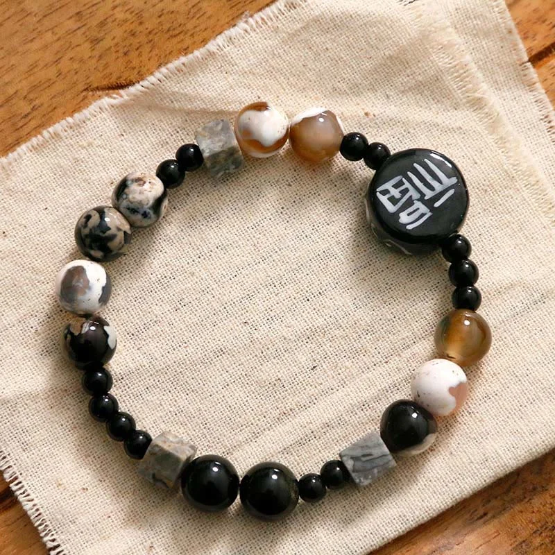 Minimalist Metal Bracelets for Men-Buddha Stones Black Onyx Ceramics Agate Black Glitter Stone Fortune Fu Character Bracelet Minimalist Metal Bracelets for Men-Buddha Stones Black Onyx Ceramics Agate Black Glitter Stone Fortune Fu Character Bracelet