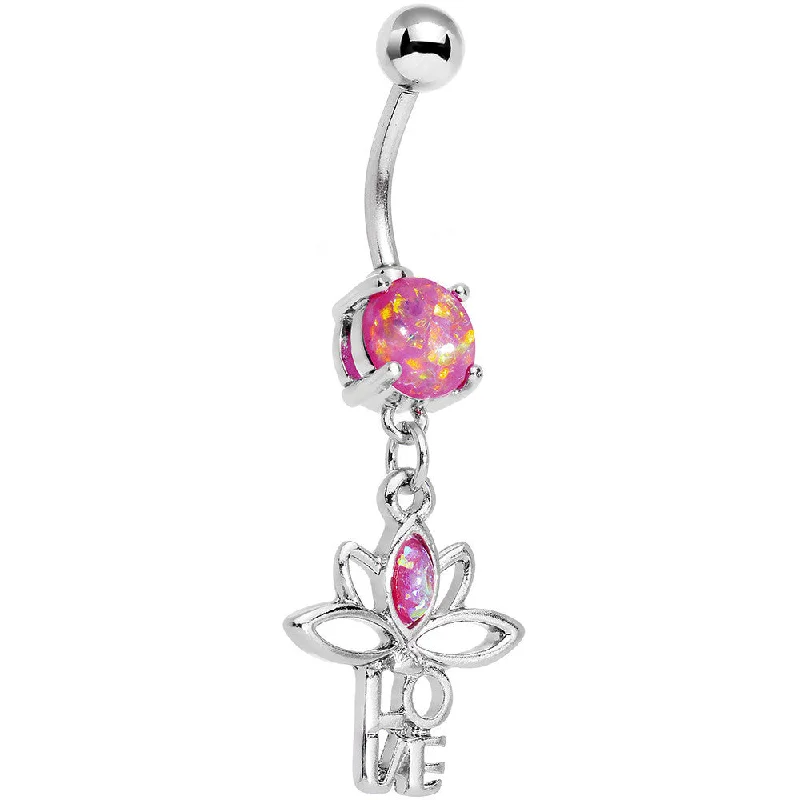Trendy Belly Rings for Bold Fashionistas -Pink Faux Opal Framework Love Lotus Flower Dangle Belly Ring Trendy Belly Rings for Bold Fashionistas -Pink Faux Opal Framework Love Lotus Flower Dangle Belly Ring