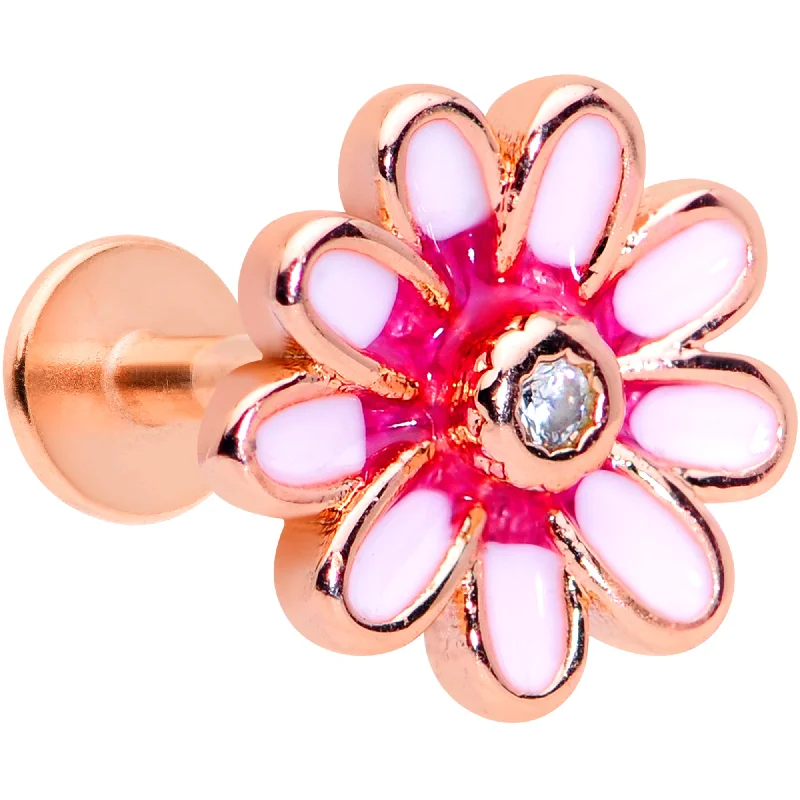 Beautiful Lip Rings for Fashion-Lovers16 Gauge 5/16 Clear Gem Rose Gold Hue Pink Flower Labret Monroe Tragus Beautiful Lip Rings for Fashion-Lovers16 Gauge 5/16 Clear Gem Rose Gold Hue Pink Flower Labret Monroe Tragus