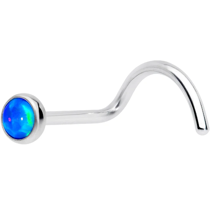 Nose Rings with Bright Shine for Bold Looks -20 Gauge 7mm Blue 3mm Synthetic Opal Titanium Left Nose Ring Screw Nose Rings with Bright Shine for Bold Looks -20 Gauge 7mm Blue 3mm Synthetic Opal Titanium Left Nose Ring Screw