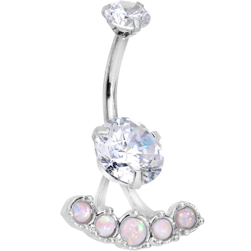 Trendy Belly Rings for Creative Styles -White Faux Opal Clear CZ Gem Sassy Fashions Dangle Belly Ring Trendy Belly Rings for Creative Styles -White Faux Opal Clear CZ Gem Sassy Fashions Dangle Belly Ring