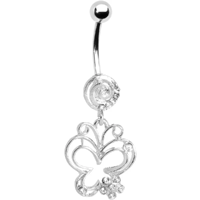 Beautiful Belly Rings for Glamorous Touch -Crystalline Gem Flower Butterfly Swirl Dangle Belly Ring