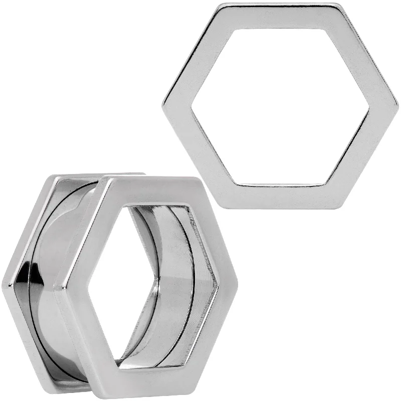 Women's Earrings – Elegant Designs for Every Personality--7/8 Geometric Hexagon Screw Fit Tunnel Plug Set