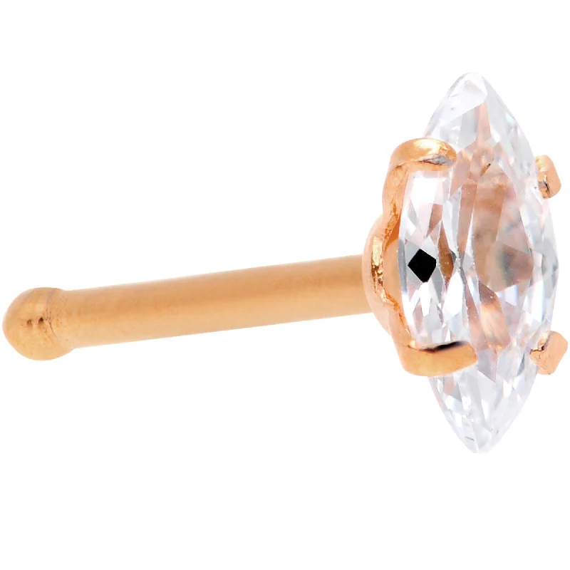 Comfortable and Fashionable Nose Rings -20 Gauge 1/4 Clear CZ Gem Rose Gold IP Ellipse Nose Bone Comfortable and Fashionable Nose Rings -20 Gauge 1/4 Clear CZ Gem Rose Gold IP Ellipse Nose Bone