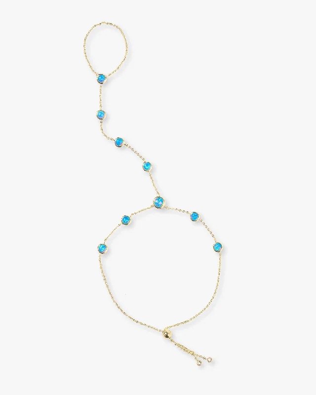Women's Bangles with Sapphires-Mojave Hand Chain - Gold|Blue Opal