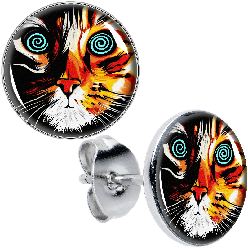 Women's Earrings – Elegant Designs for Every Personality--Colorful Trippy Cat Stud Earrings