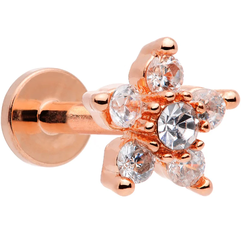 Unique Lip Rings for Bold Fashion16 Gauge 1/4 Clear CZ Star Rose Gold Tone Internally Threaded Labret