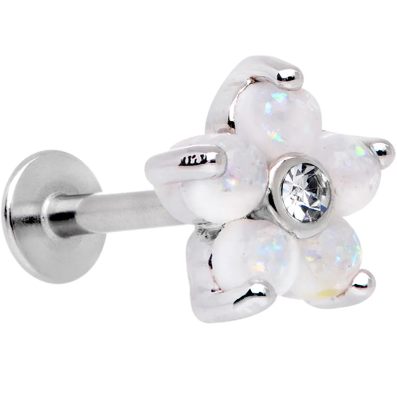 Women's Earrings – Elegant Designs for Every Personality--16 Gauge 5/16 White Faux Opal CZ Flower Cartilage Tragus