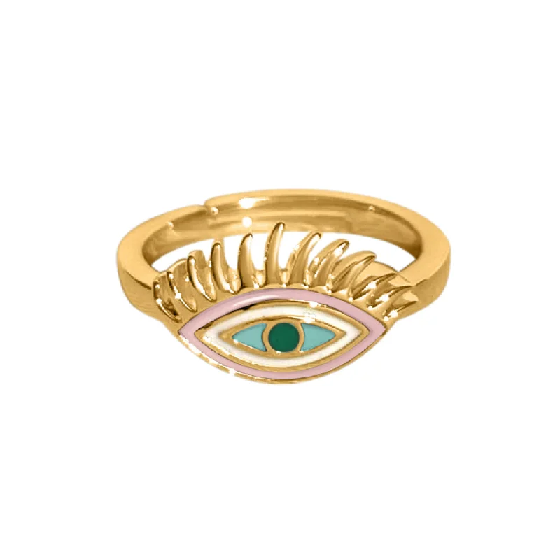 Chic Women's Rings for Fashion-Forward Looks-Evil Eye Ring (Vibrance) - Gold