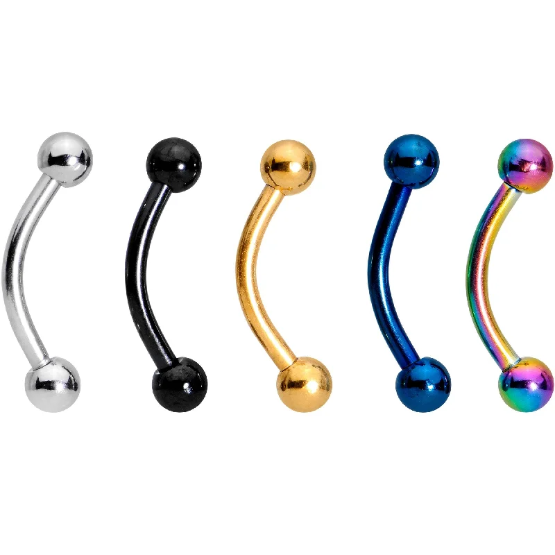 Women's Earrings – Elegant Designs for Every Personality--5/16 Multi Color Anodized Titanium Curved Eyebrow Ring Set of 5