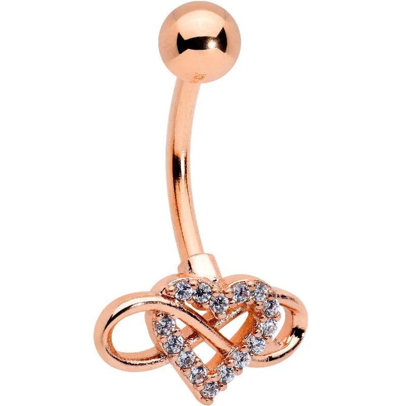 Belly Rings with Colorful Gemstones for Extra Shine -Clear Cubic Zirconia Gem Rose Gold Tone Infinity Heart Belly Ring Belly Rings with Colorful Gemstones for Extra Shine -Clear Cubic Zirconia Gem Rose Gold Tone Infinity Heart Belly Ring