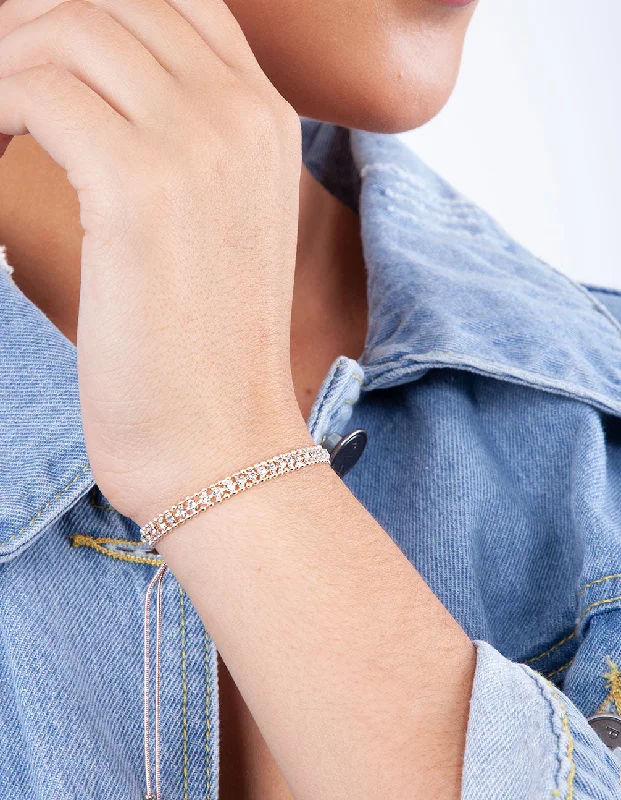 Artistic Bangles for Women-Rose Gold Ball Toggle Diamante Tennis Bracelet