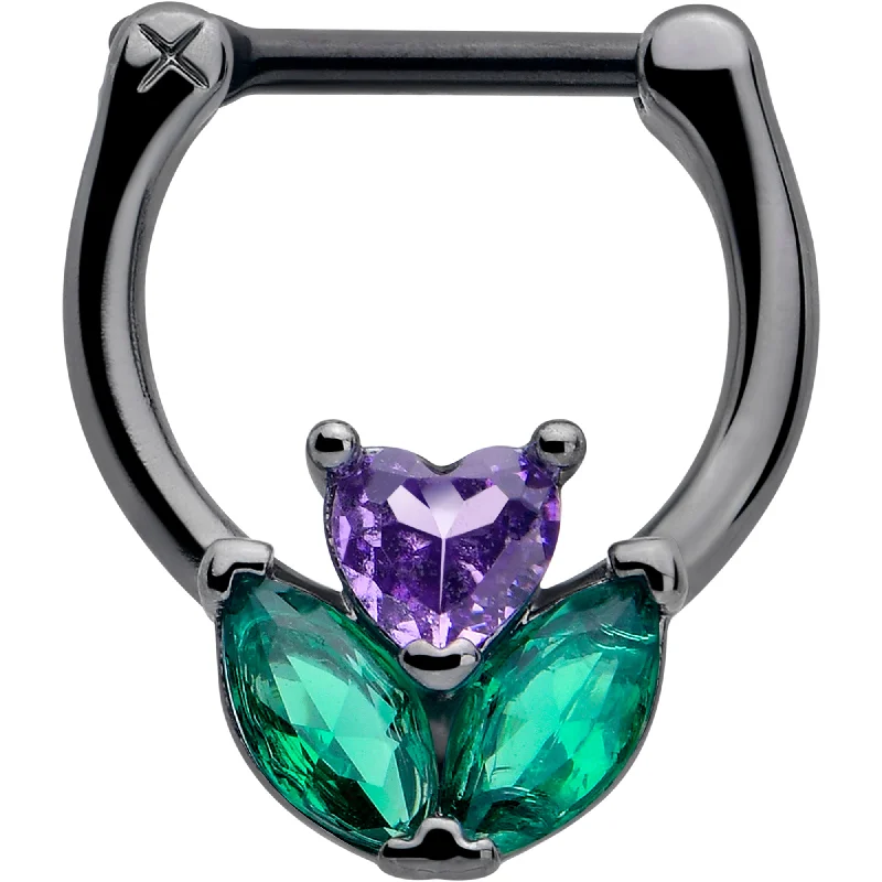 Nose Rings with Luxurious Designs -16 Gauge 5/16 Purple Green CZ Gem Black Love Flower Cartilage Clicker