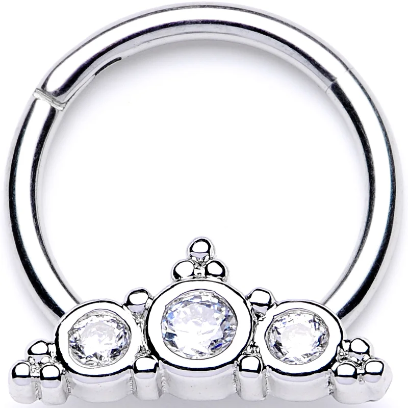 Lip Rings for a Polished Look16 Gauge 3/8 Clear CZ Art Deco Arc Hinged Segment Ring